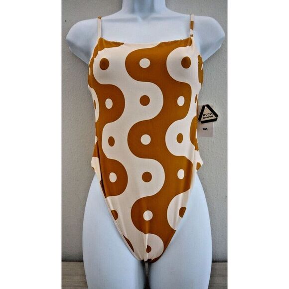 RVCA Women's Sz S/8 Barely Pink/Brown Medium Coverage 1-Piece Bathing Suit - Picture 1 of 7